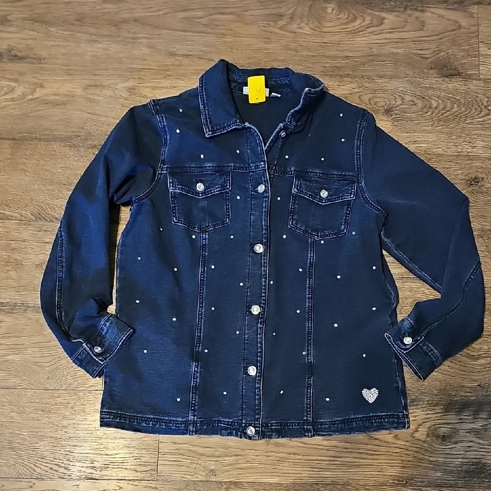 Quacker Factory Blue Jean Jacket Silver Accents Medium Stretch  Coat Vintage